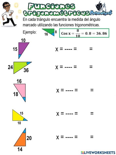 Funciones trigonométricas 1 worksheet Teachers Workbook School subjects