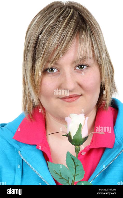 Woman With White Rose Stock Photo Alamy