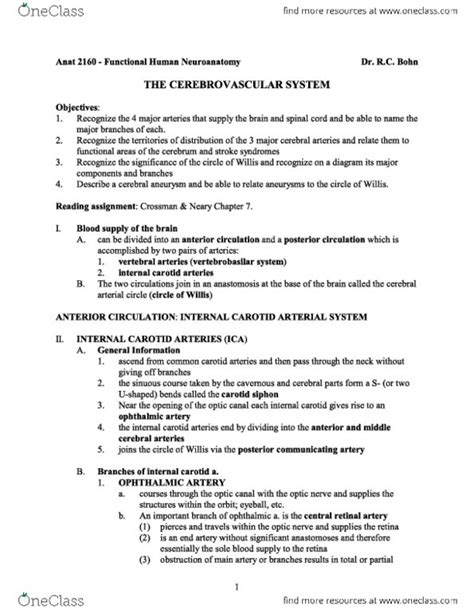 ANAT 2160 Study Guide Fall 2012 Subarachnoid Space Facial Nerve