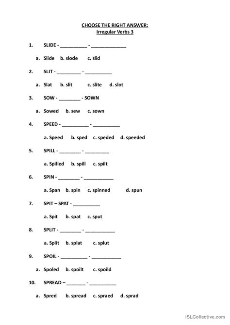 Irregular Verbs 3 Exercise And Revie English Esl Worksheets Pdf And Doc