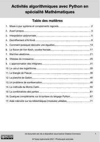 Activités algorithmiques avec Python en spécialité Mathématiques