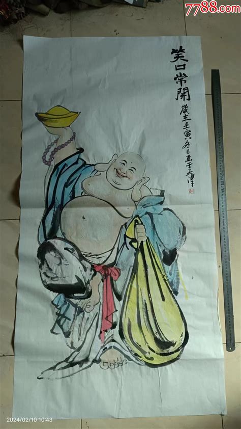 长136宽68厘米，手绘大尺寸人物画国画布袋和尚弥勒佛招财图人物国画原作图片欣赏收藏价值7788漫画原稿