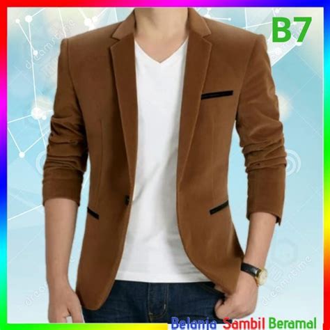 Jual Blazer Jas Jacket Casual Pria Korea Zipper Blazer Coklat Blazer