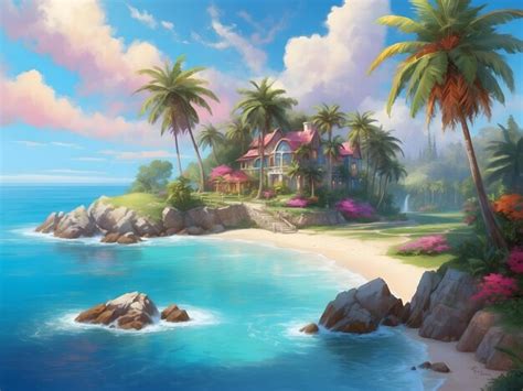 Premium Ai Image Tropical Paradise Beach With Palm Trees And Crystal