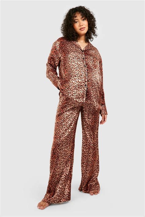 Maternity Oversized Satin Leopard Pyjama Set Boohoo Uk