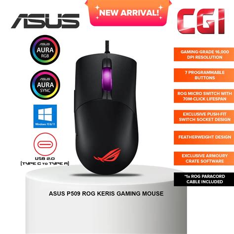 Asus P Rog Keris Dpi Lightweight Paracord Aura Sync Fps Wired