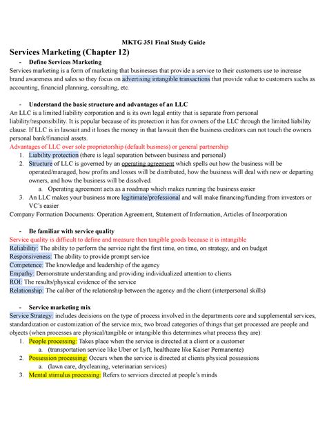 MKTG Final Study Guide MKTG 351 Final Study Guide Services Marketing