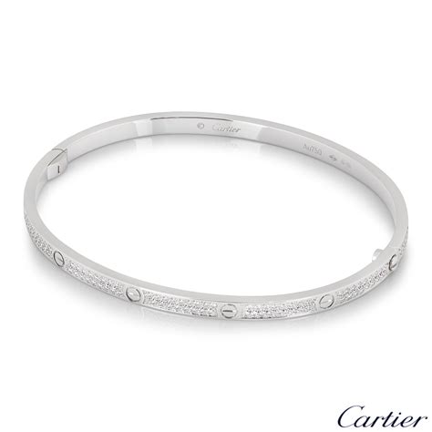 Cartier White Gold Pave Diamond SM Love Bracelet Size 19 N6710819