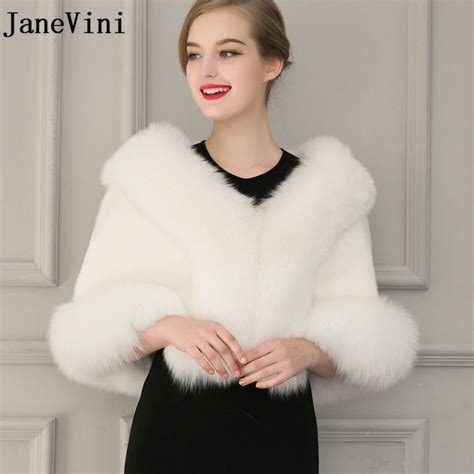 Janevini Winter Warm Faux Fur Bridal Wraps Wedding Jacket Black