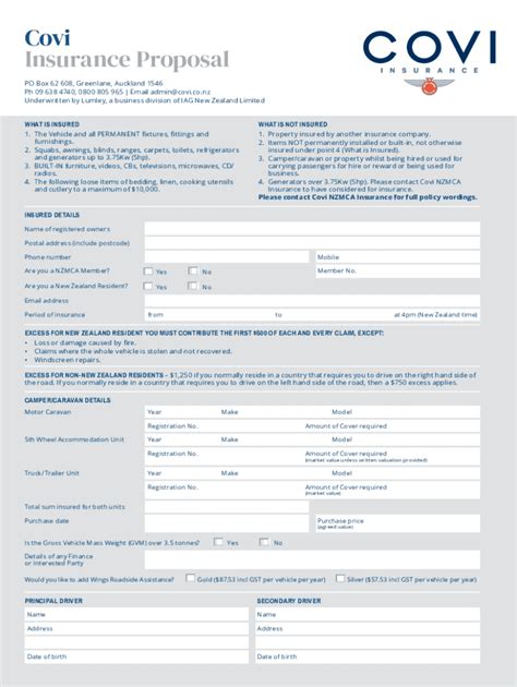 Fillable Online Fillable Online Motorhome And Caravan Proposal Form Fax