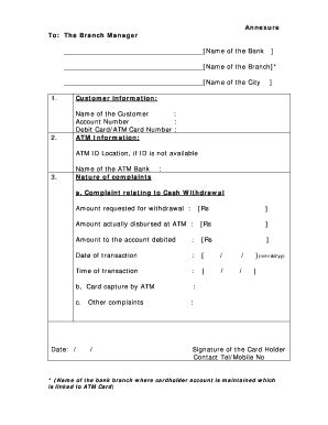 Fillable Online Anscbank And Nic Annexure To The Branch Manager
