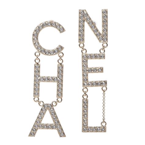 CHANEL Crystal Cha-Nel Logo Drop Earrings Gold | FASHIONPHILE | Gold ...