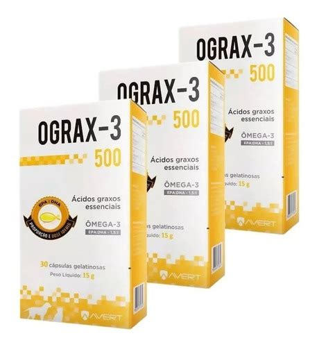 Ograx 500mg Kit 3 Caixas 30 Capsulas Omega 3 Caes E Gatos Frete grátis