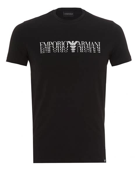 Emporio Armani Mens Triple Overlapping Chest Branding T Shirt Slim Fit