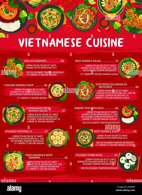 Vietnamese Cuisine Menu Template Food Of Vietnam With Rice And Noodle