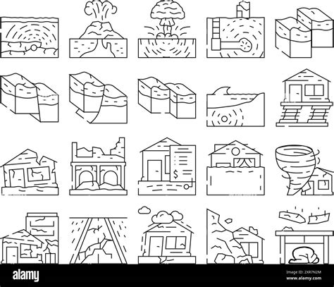 Earthquake Damage Destruction Icons Set Vector Stock Vector Image And Art