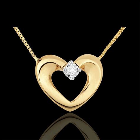 Collier Joli Coeur Or Jaune 9 Carats Et Diamant 45cm Gold