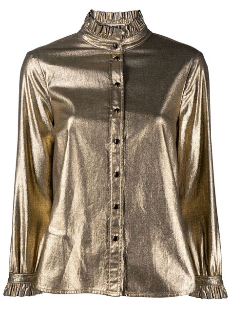 Saint Laurent Ruffled Collar Metallic Blouse Farfetch