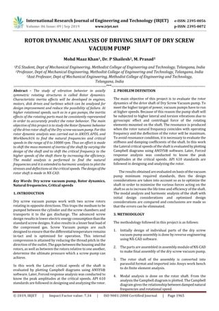 Irjet Rotor Dynamic Analysis Of Driving Shaft Of Dry Screw Vacuum Pump