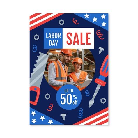 Free Vector Hand Drawn Labor Day Vertical Sale Poster Template With Photo