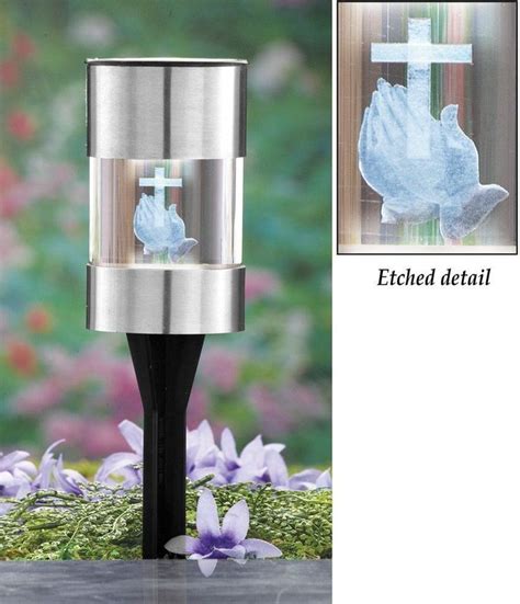 Led Solar Lighted Memorial Garden Stake Crystal Etched Praying Cross Cemetery Solar Lights