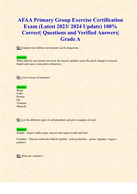 Afaa Primary Group Exercise Certification Exam Latest 2023 2024