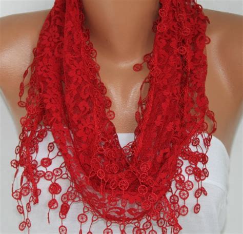 Red Lace Scarfsummerscarfwedding Scarfwomen Scarves Cowl