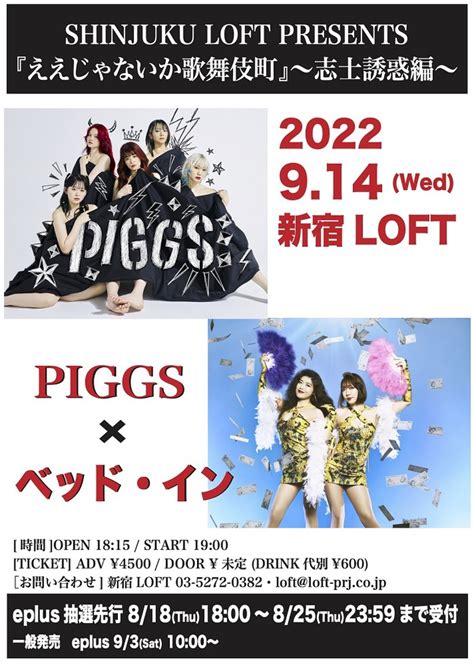 Piggs × ベッド・イン、新宿loftにてツーマン・ライヴ914開催決定