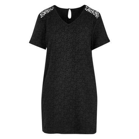 Robe Courte Noire Unie Coupe Droite Avec Un Col V Et Une Fente Au Dos