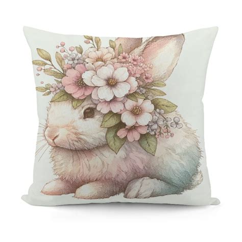 Ulloord Floral Garland Throw Pillow Cover Inch Spring Rabbit Holiday