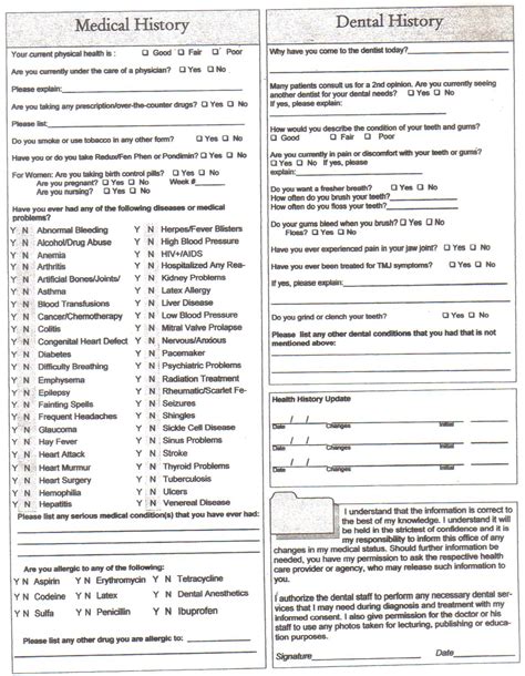 Medical History Form For Dental Office Templates Free Printable