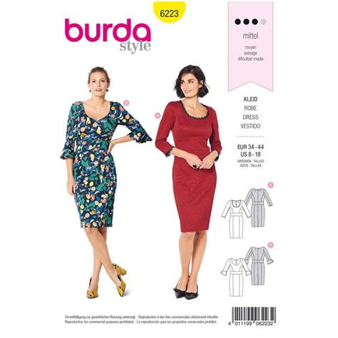 Patron Burda 6223 Robe Fourreau Coutures Princesses Avec Parement De