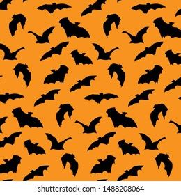 Flying Bat Silhouette Halloween Seamless Pattern Stock Vector (Royalty ...