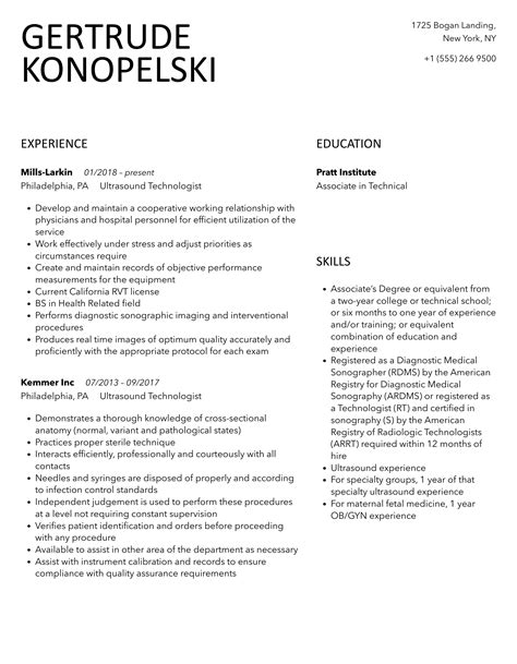 Ultrasound Technologist Resume Samples | Velvet Jobs