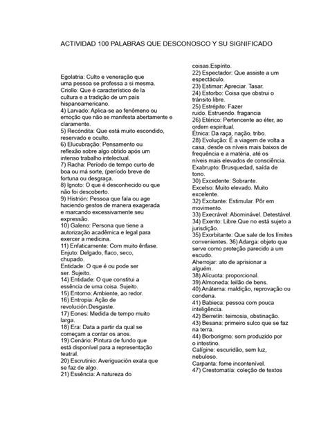 100 Palavras E Seus Significados - 100 Palavras Desconhecidas e Seus Significados | PDF