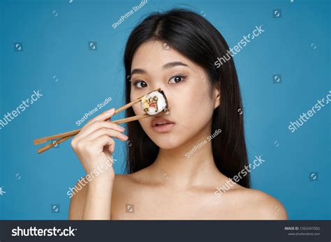 Beautiful Women Sushi Naked Shoulders Rolls Stock Photo