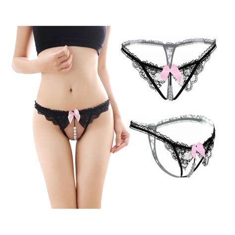 3991 Womens Sexy Lace G String Open Crotch Mesh Pearl Thong Panty