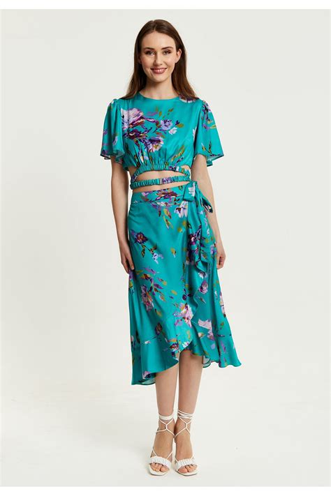 Liquorish Green Floral Print Midi Wrap Skirt Women From Yumi Uk