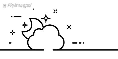 Moon And Cloud Line Icon Astrology Cloudy Stars Night Sky Nature