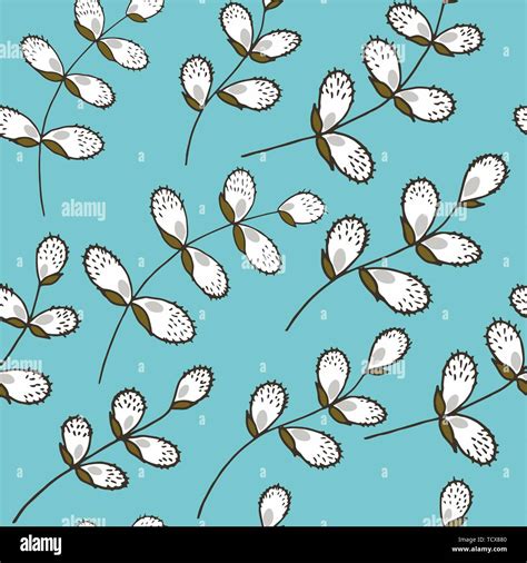 Seamless Easter Pattern With Pussy Willow Branches Doodle Style