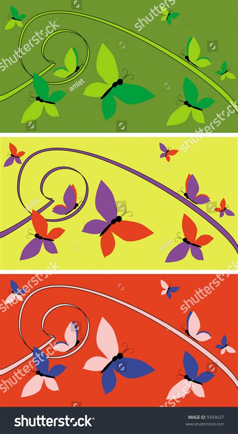 Three Variants Illustration Butterflies Stock Illustration 9393637