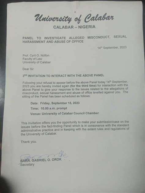 Sexual Misconduct Courts Remands Suspended Unical Dean Prof Cyril In