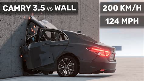 Toyota Camry 3 5 Crashes To The Wall 😮 200 Km H Realistic Crash Test Youtube