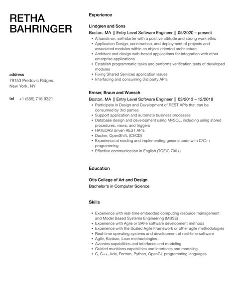 Entry Level Software Engineer Resume Template