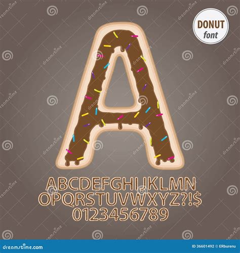 Chocolate Donut Alphabet And Digit Vector Stock Vector Illustration