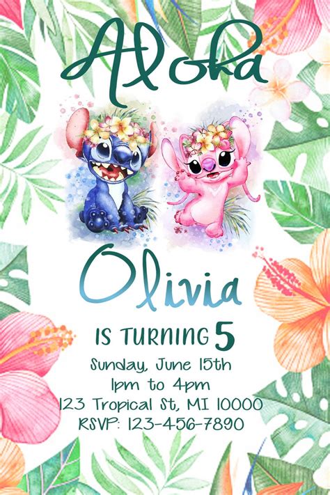 Invitación Stitch y Angel Cumpleaños Fiesta invitación Etsy México