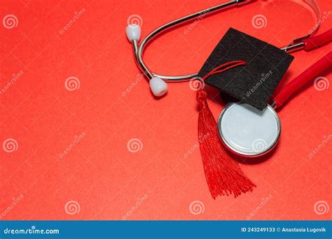 Graduation Medical Concetp Graduation Cap Diploma And Stethoscope On