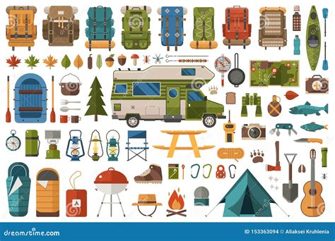 Hiking And Camping Flat Icons Wanderlust Collection Stock Vector