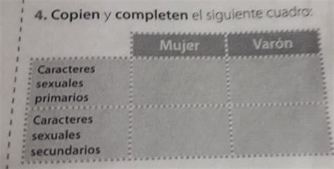 Copien Y Completen El Siguiente Cuadro Mujer Var N Caracteres