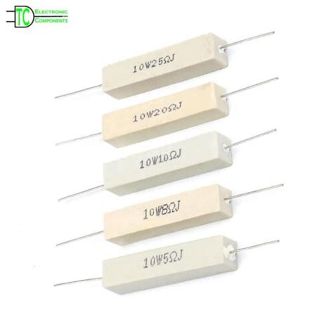 10 Watt Wire Wound Cement Resistors Axial 01 Ohms To 10k Ohms 5 J